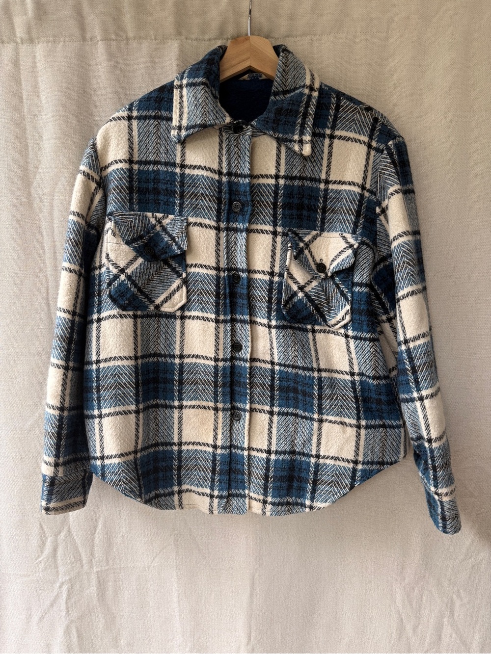 Sears Blue and Cream Plaid Utility Shacket